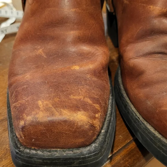 Los Altos Mens Brown Greasy Leather Motorcycle Square-Toe Cowboy Boots Size 9 - Picture 6 of 12